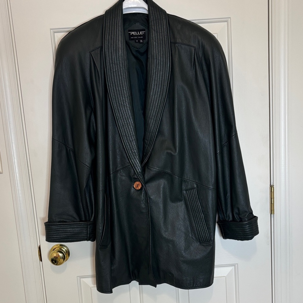 PELLE New York - Milano Women's Vintage Dark Green Leather Coat - Size: M